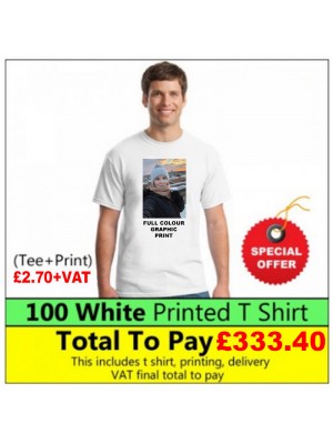 100 White t shirts full colour printed Deal 3 - Stars & Stripes