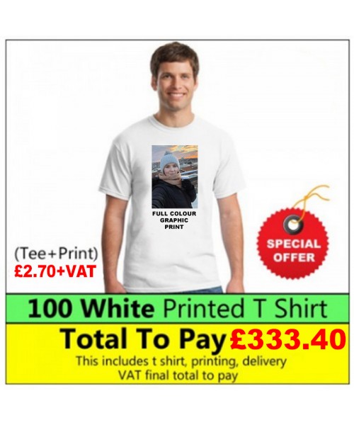 100 White t shirts full colour printed Deal 3 - Stars & Stripes