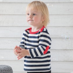 Sustainable & Organic T-Shirts Baby stripy long sleeve T (with elbow patches) Kids  Ecological BABYBUGZ brand wear