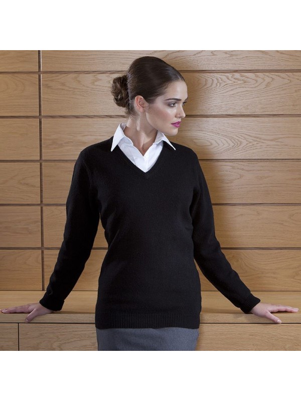 Plain V Neck Sweater Ladies Lambswool Henbury