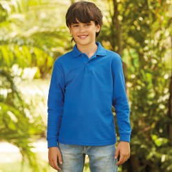 Plain Kids long sleeve 65/35 polo Fruit Of The Loom White 170, Colours 180 GSM