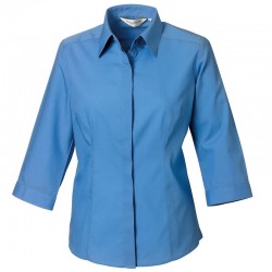 Plain Poplin Shirt 3/4 Sleeve Fitted Russell White 110 gsm Cols 115 GSM
