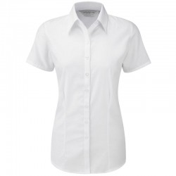 Plain Shirt Short Sleeve Herringbone Russell White 125 gsm Light blue 130 GSM