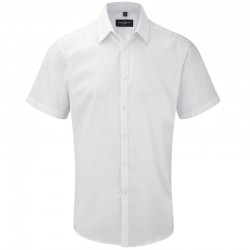 Plain Herringbone Shirt Collection Short Sleeve Russell White 125 gsm Light Blue 130 gsm