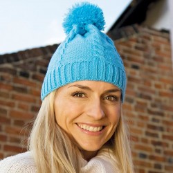 Plain Cable knit pom pom beanie Result