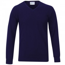 Plain V-neck fully fashioned jumper Maddins 14 Gauge