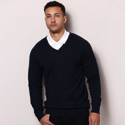 Plain V-neck fully fashioned jumper Maddins 14 Gauge