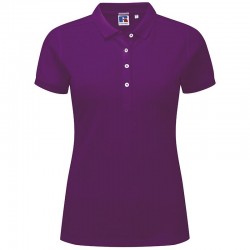 Plain Polo Shirt Ladies Stretch Pique Russell White 205 gsm Cols 210 GSM
