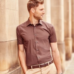 Plain Shirt Short Sleeve Easy Care Fitted Russell 115 GSM