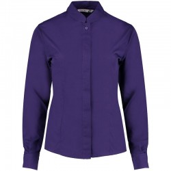 Plain Women's mandarin collar fitted shirt long sleeve Kustom Kit 115 GSM