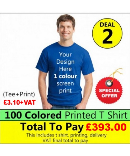 100 Coloured T Shirt with 1 colour print Deal 2 - Stars & Stripes