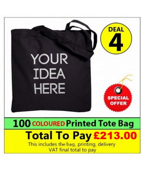 100 Cotton COLOURED PRINTED Totes with 1 colour print Deal 4 - Stars & Stripes