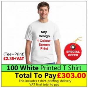 100 White t shirts 1 colour printed Deal 1 - Stars & Stripes