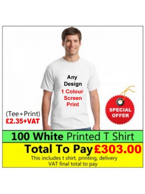 100 White t shirts 1 colour printed Deal 1 - Stars & Stripes
