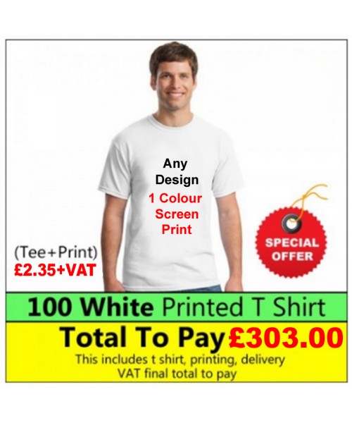 100 White t shirts 1 colour printed Deal 1 - Stars & Stripes