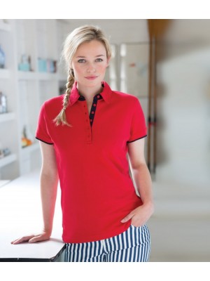 Plain Ladies Contrast Pique Polo Shirt Front Row 200 GSM