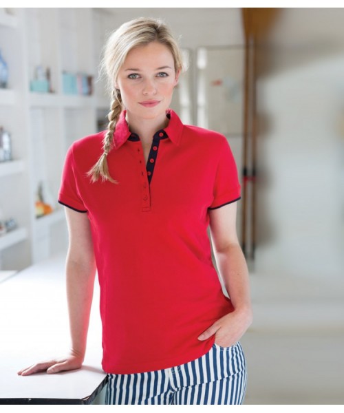 Plain Ladies Contrast Pique Polo Shirt Front Row 200 GSM