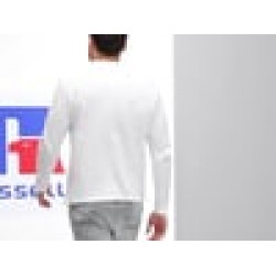 Plain Polo Shirt Long Sleeve Pique Russell White 195 gsm Cols 200 GSM