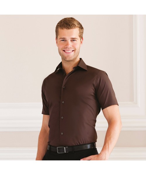 Plain Shirt Short Sleeve Easy Care Fitted Russell 115 GSM