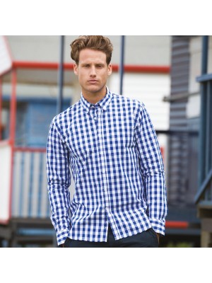 Plain Cotton Shirt Long Sleeve Checked Front Row 140 GSM