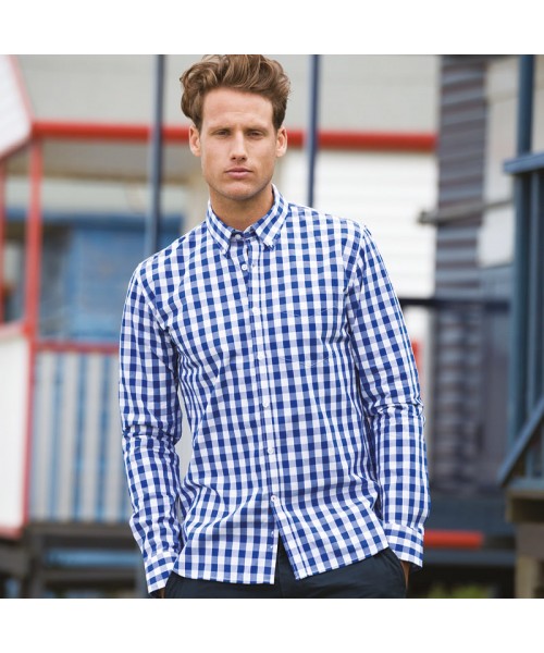 Plain Cotton Shirt Long Sleeve Checked Front Row 140 GSM