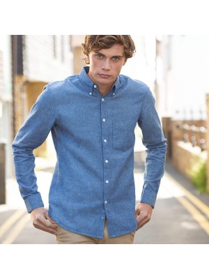 Plain Chambray Shirt Classic Long Sleeve Front Row 160 GSM