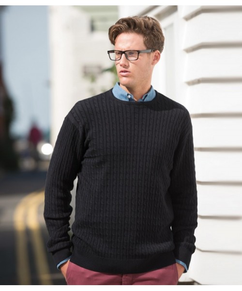 Plain Jumper Cable Knit Crew Neck Front Row