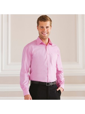 Plain Cotton Poplin Shirt Easy Care Russell White 120 gsm Cols 125 GSM