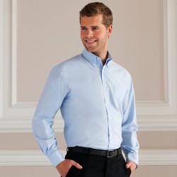 Plain Oxford Shirt Long Sleeve Easy Care  Russell White 130 gsm Cols 135 GSM