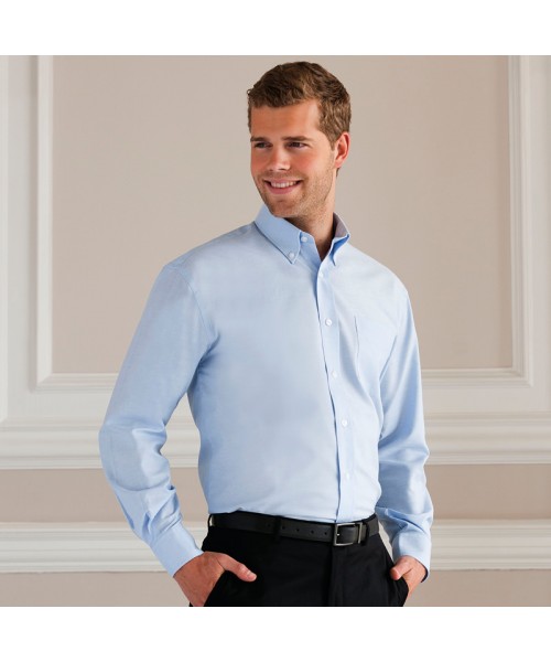 Plain Oxford Shirt Long Sleeve Easy Care  Russell White 130 gsm Cols 135 GSM