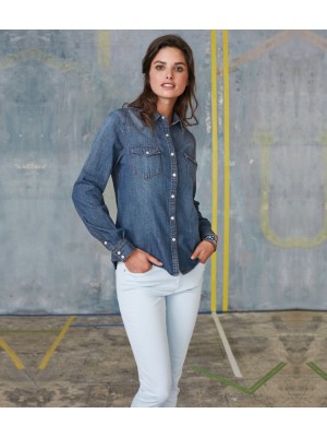 Plain Denim Shirt Ladies Long Sleeve Kariban 150 GSM