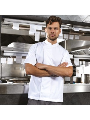 Plain short sleeve tunic Culinary pull-on chef's Premier 195 GSM