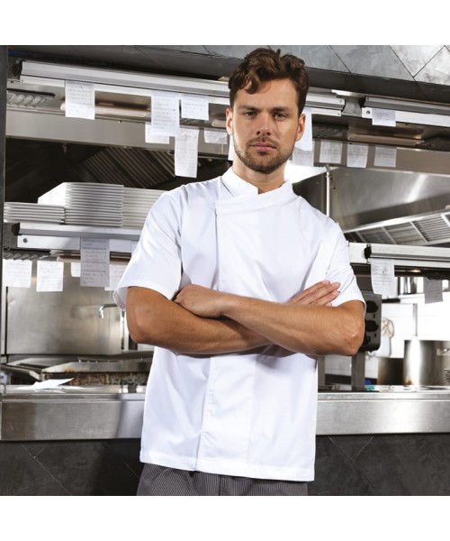 Plain short sleeve tunic Culinary pull-on chef's Premier 195 GSM