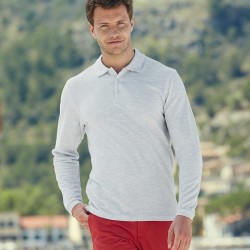 Plain Polo Shirt Long Sleeve Pique Fruit of the Loom White 170 gsm Cols 180 GSM