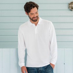 Plain Polo Shirt Long Sleeve Pique Russell White 195 gsm Cols 200 GSM