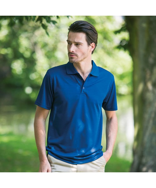 Plain Cooltouch® textured stripe polo Henbury 180 GSM