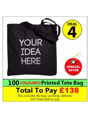 100 Cotton COLOURED PRINTED Totes with 1 colour print Deal 4 - Stars & Stripes
