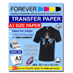 A3 (11.69 x 16.53 inches) InkJet Transfer Paper DARK Garment Forever brand