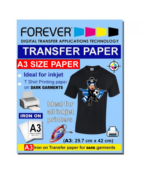 A3 (11.69 x 16.53 inches) InkJet Transfer Paper DARK Garment Forever brand