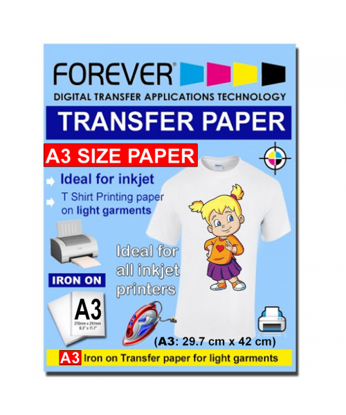 A3 (11.69 x 16.53 inches) InkJet Transfer Paper Light Garment Forever brand