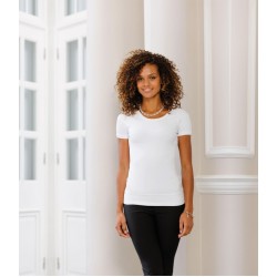 Plain Stretch Top Ladies Short Sleeve  Russell White 215 gsm Black 220 GSM