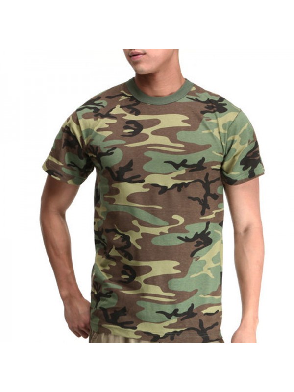 100% Cotton Military Style T-Shirt Woodland Camouflage 