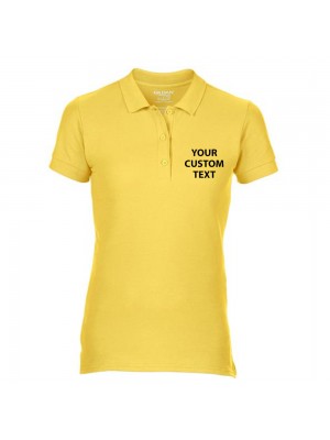 Personalised Polo Shirts Ladies Premium Cotton Double Pique Gildan White 211gsm, Colours 220gsm with custom text Embroidery or logo