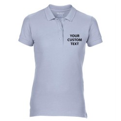 Personalised Polo Shirts Ladies Premium Cotton Double Pique Gildan White 211gsm, Colours 220gsm with custom text Embroidery or logo