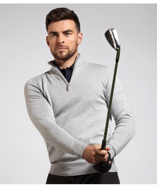 Plain GOLF ZIP NECK COTTON SWEATER GLENMUIR 12 GSM