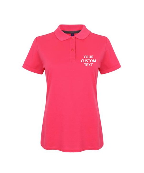 Personalised Polo Shirts Ladies Modern Fit Cotton Pique Henbury 180gsm with custom text Embroidery or logo