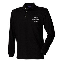 Personalised Polo Shirts Long Sleeve Classic Pique Henbury 225gsm with custom text Embroidery or logo