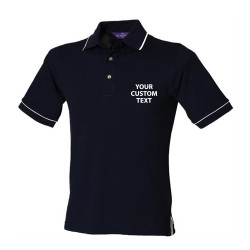 Personalised Polo Shirt Contrast Single Tipped Pique Henbury 225gsm with custom text Embroidery or logo