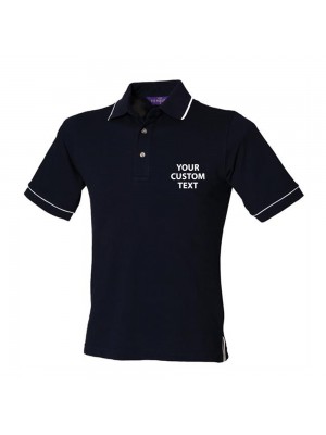 Personalised Polo Shirt Contrast Single Tipped Pique Henbury 225gsm with custom text Embroidery or logo