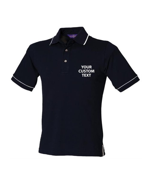 Personalised Polo Shirt Contrast Single Tipped Pique Henbury 225gsm with custom text Embroidery or logo